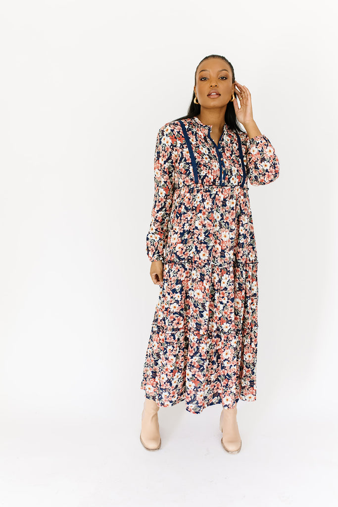 gather floral maxi dress