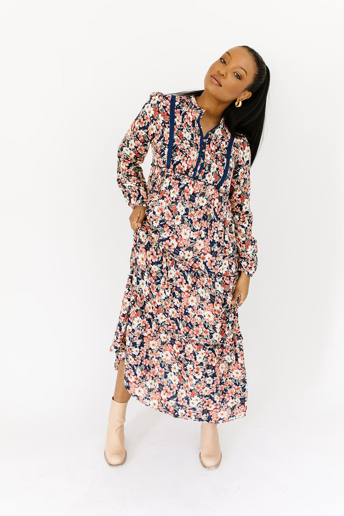 gather floral maxi dress