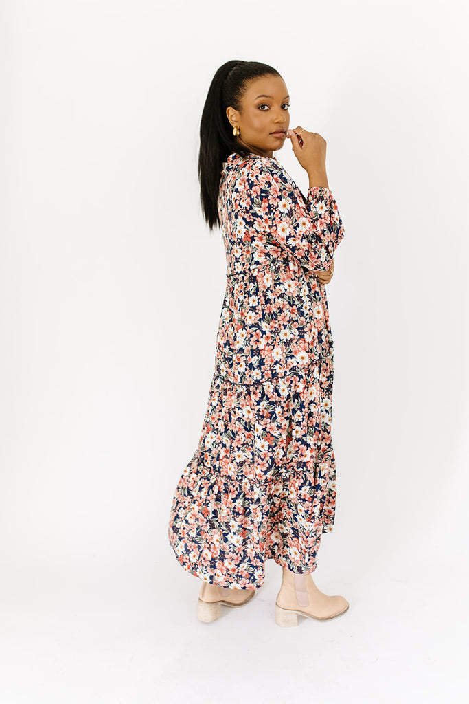 gather floral maxi dress