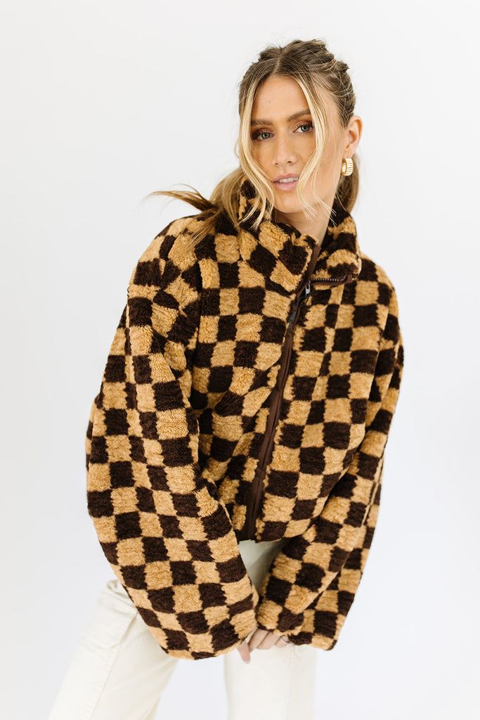 coco checkered fleece jacket