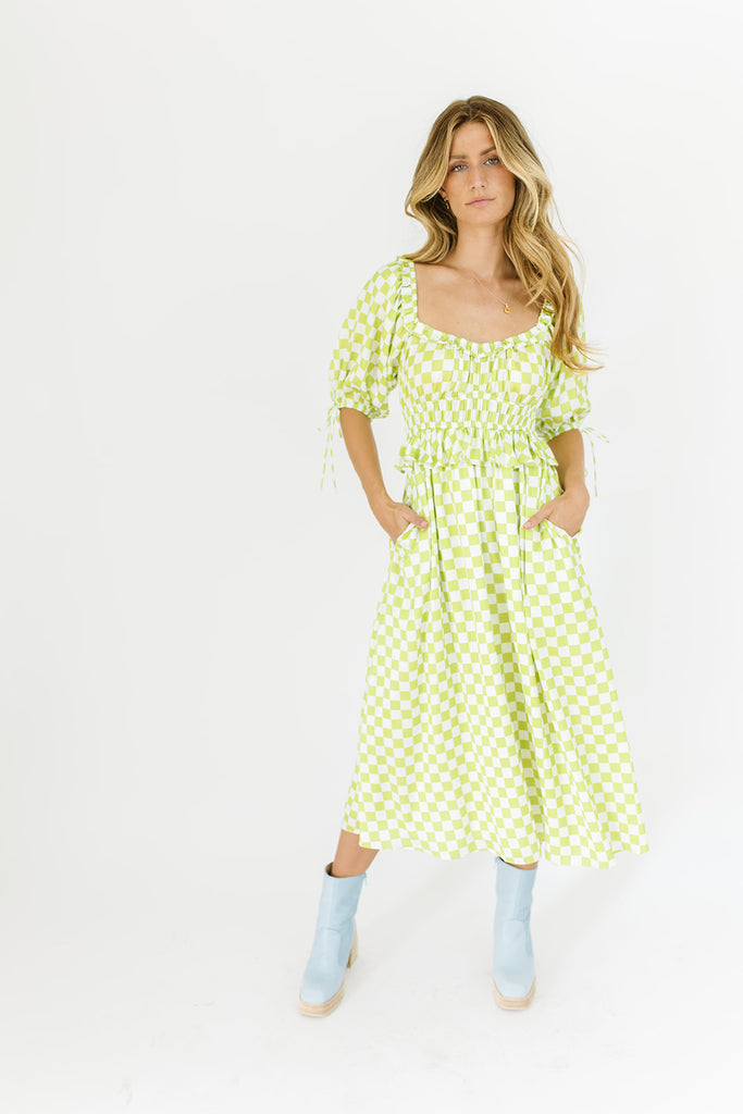 lia dress // lime checkered