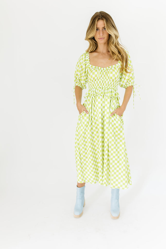 lia dress // lime checkered