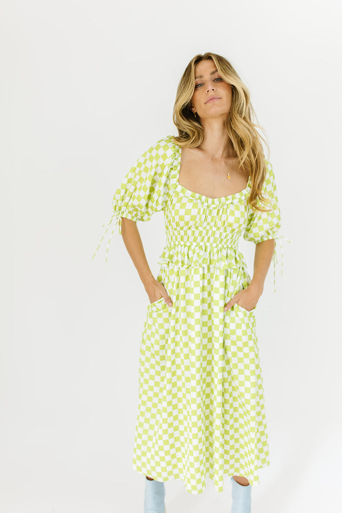 lia dress // lime checkered
