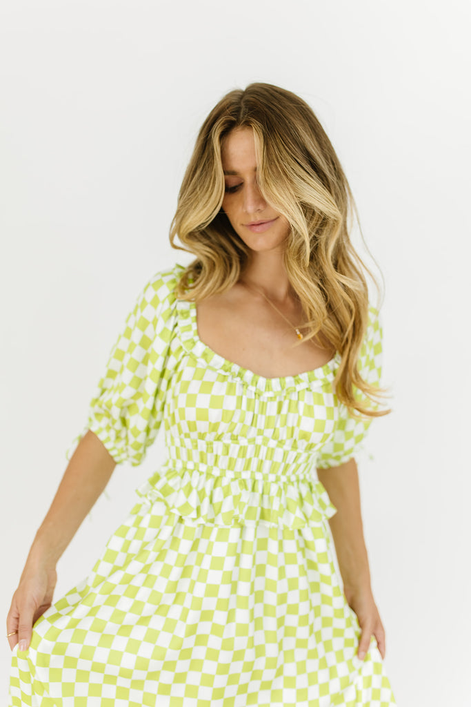 lia dress // lime checkered