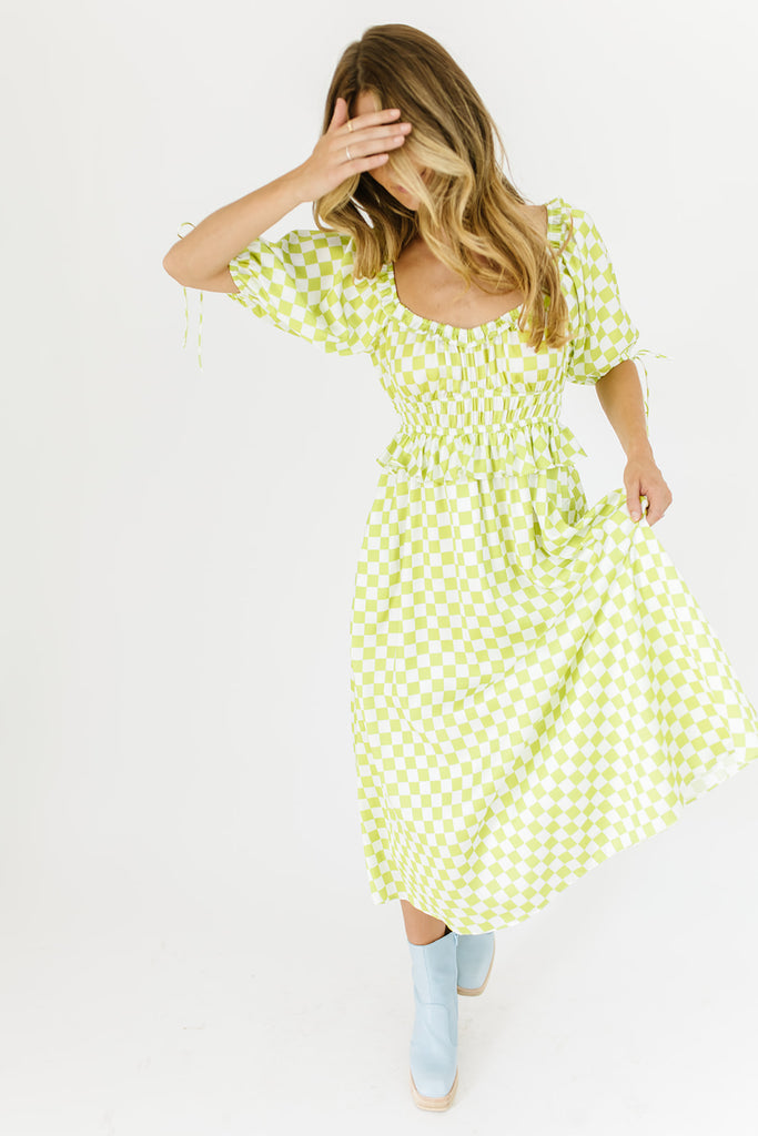 lia dress // lime checkered