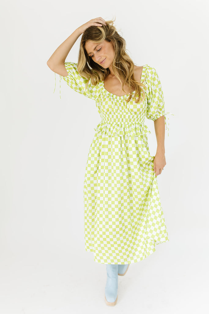 lia dress // lime checkered