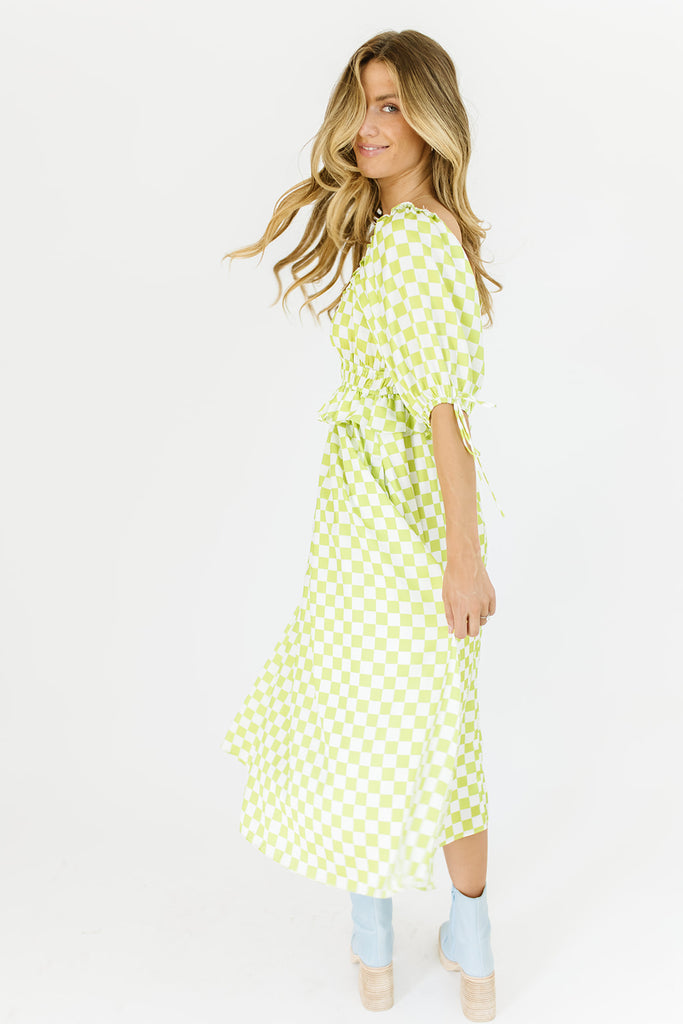 lia dress // lime checkered