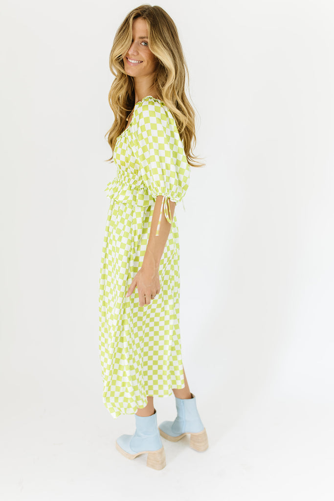 lia dress // lime checkered