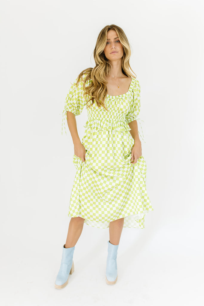 lia dress // lime checkered
