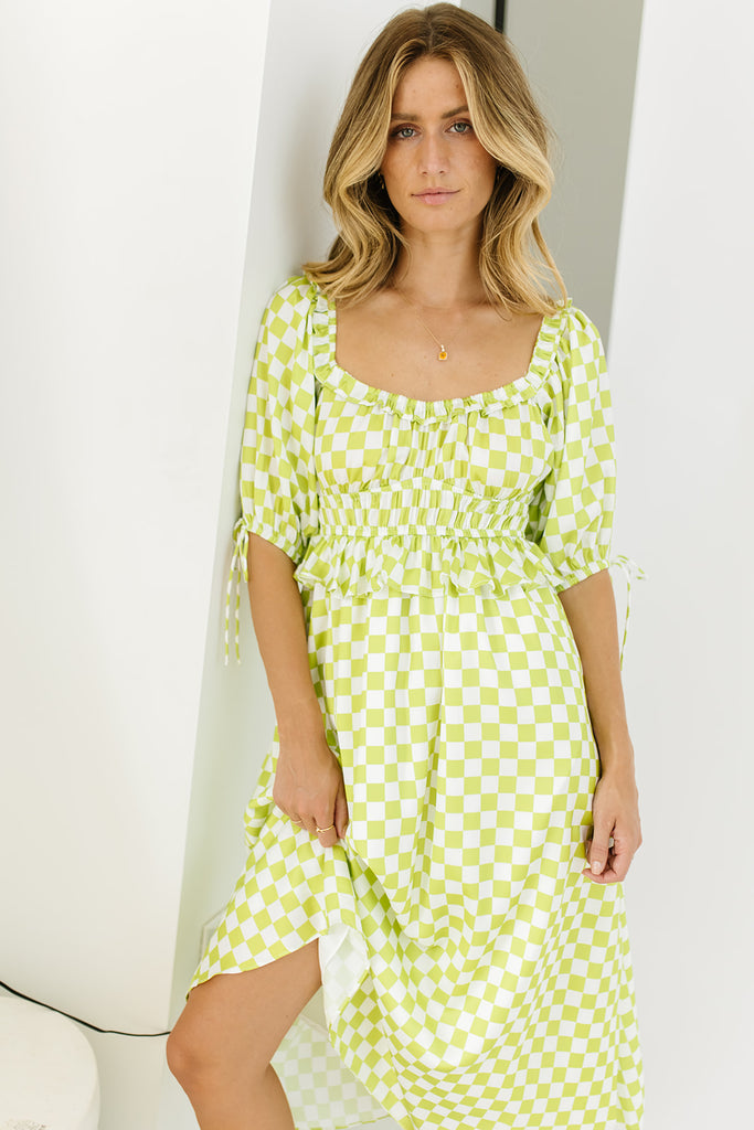 lia dress // lime checkered