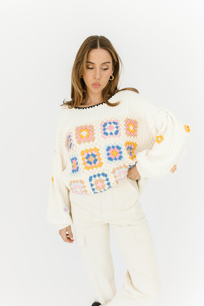 far away patchwork crochet sweater