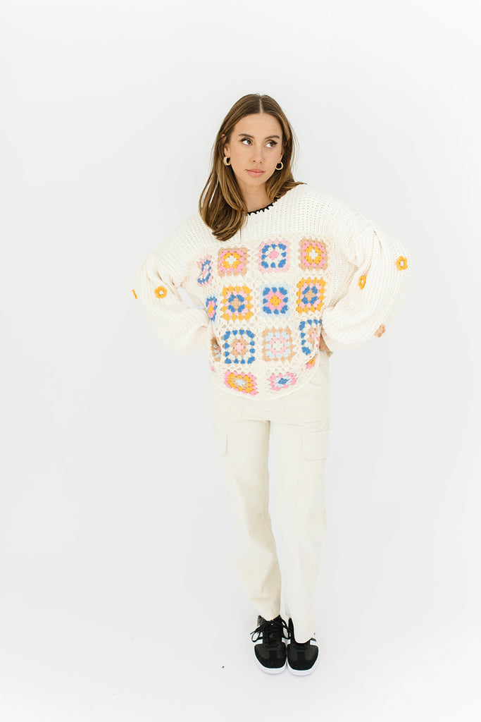 far away patchwork crochet sweater