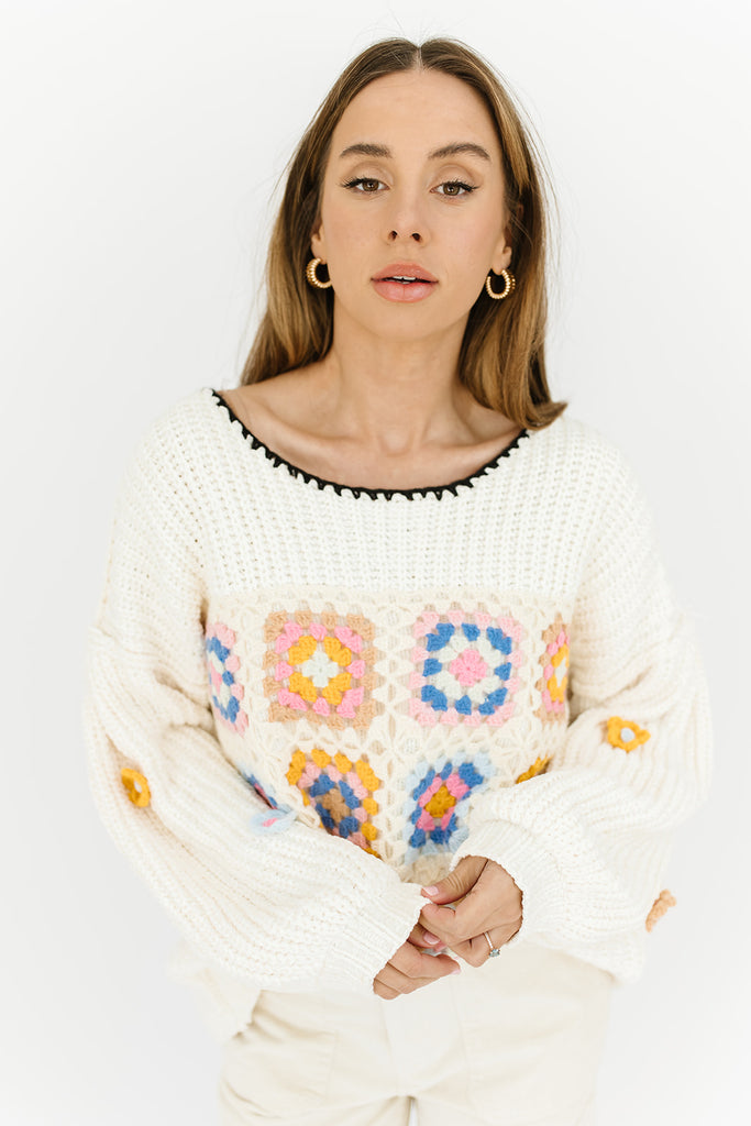 far away patchwork crochet sweater