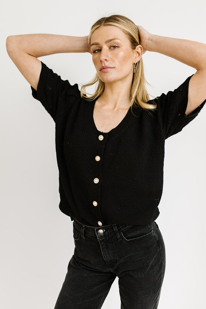 nora button knit top // black