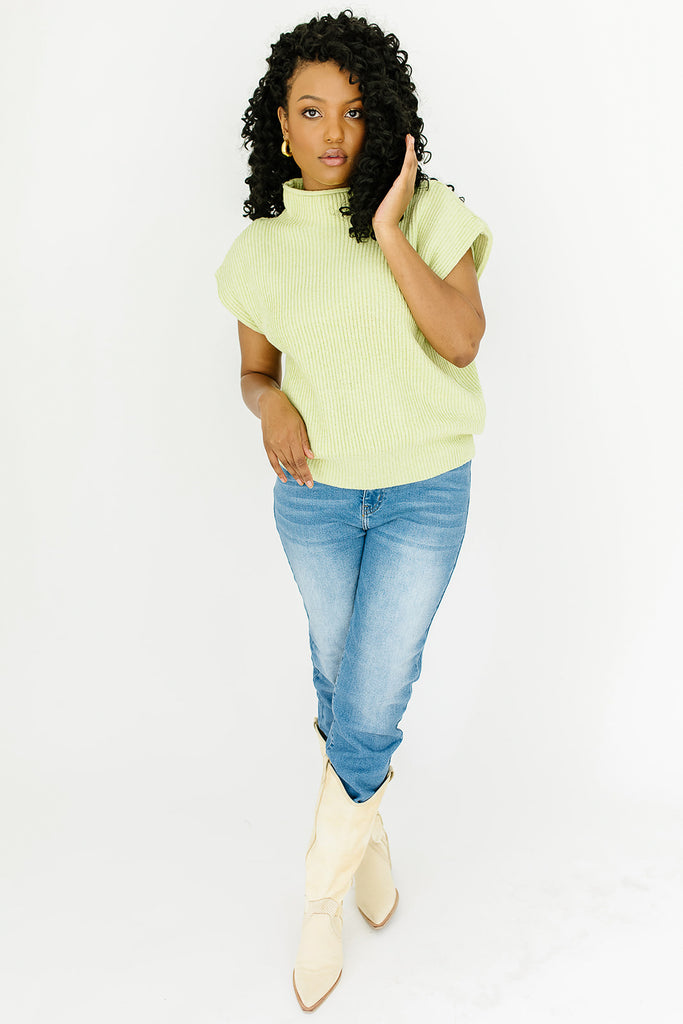court mock neck top // lime