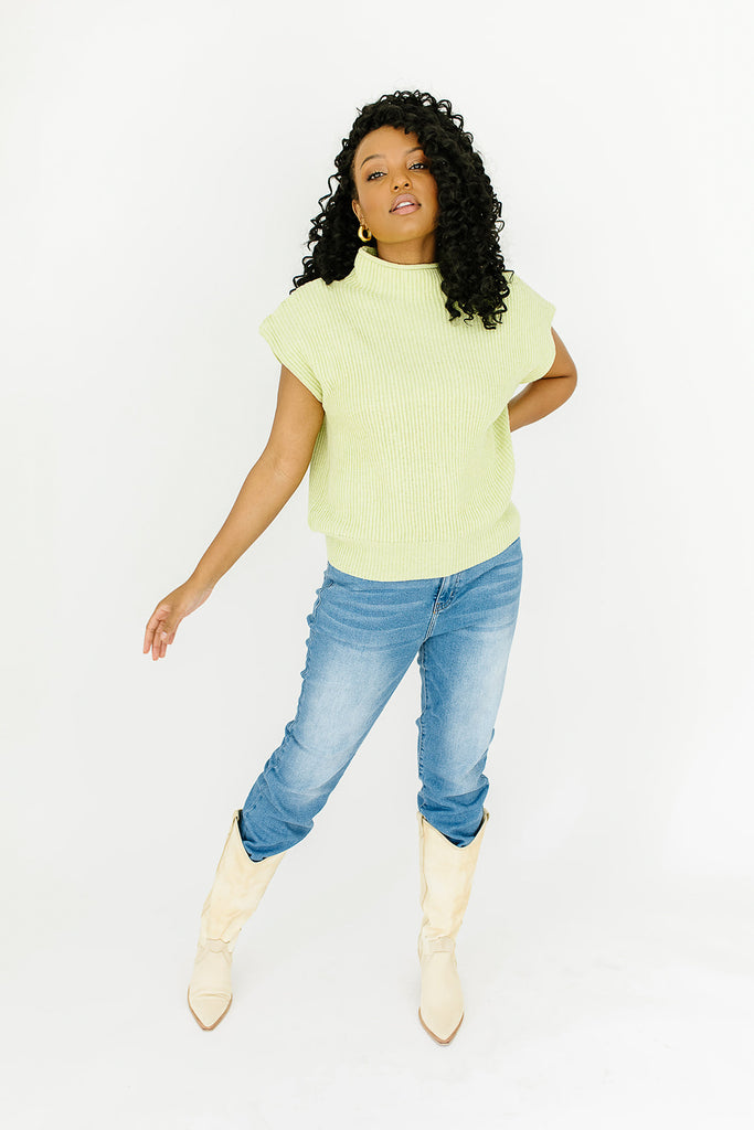 court mock neck top // lime