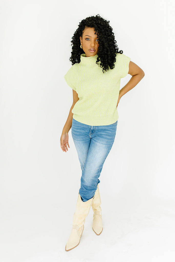 court mock neck top // lime