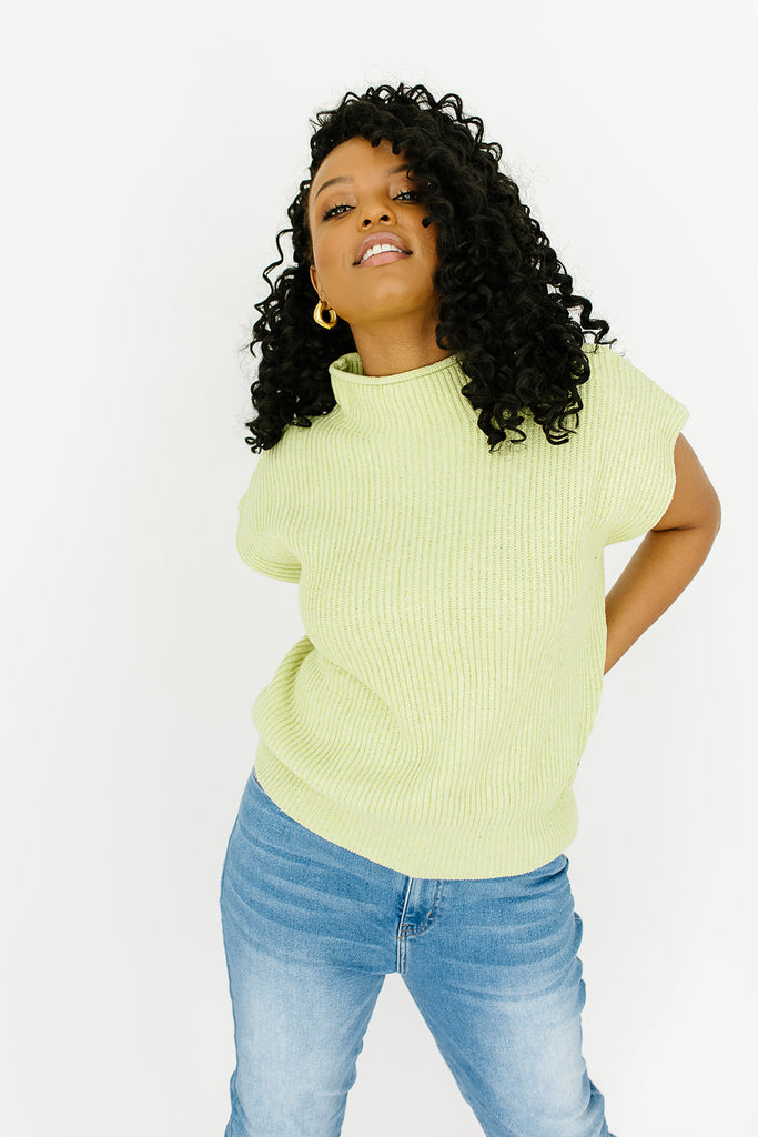 court mock neck top // lime