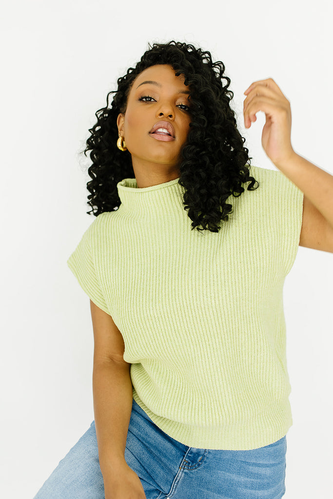 court mock neck top // lime