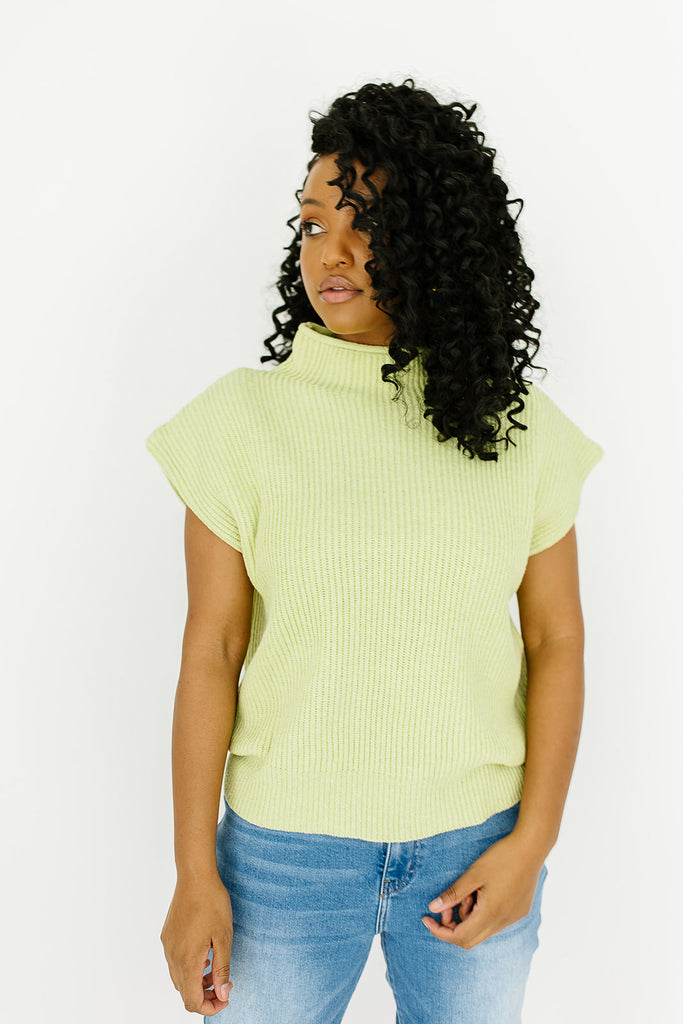 court mock neck top // lime