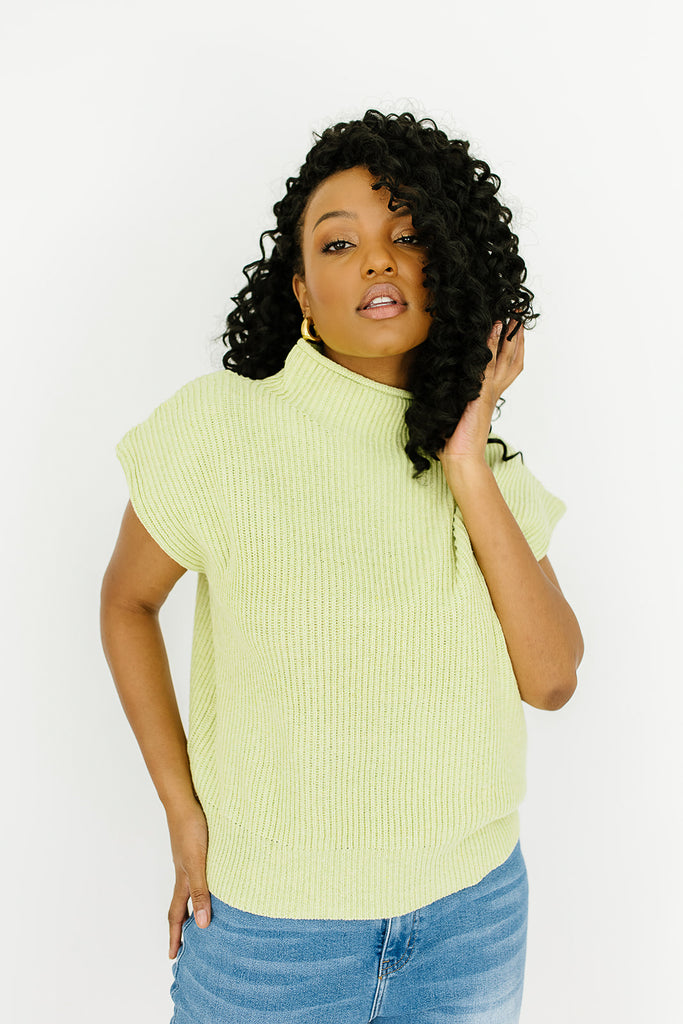 court mock neck top // lime