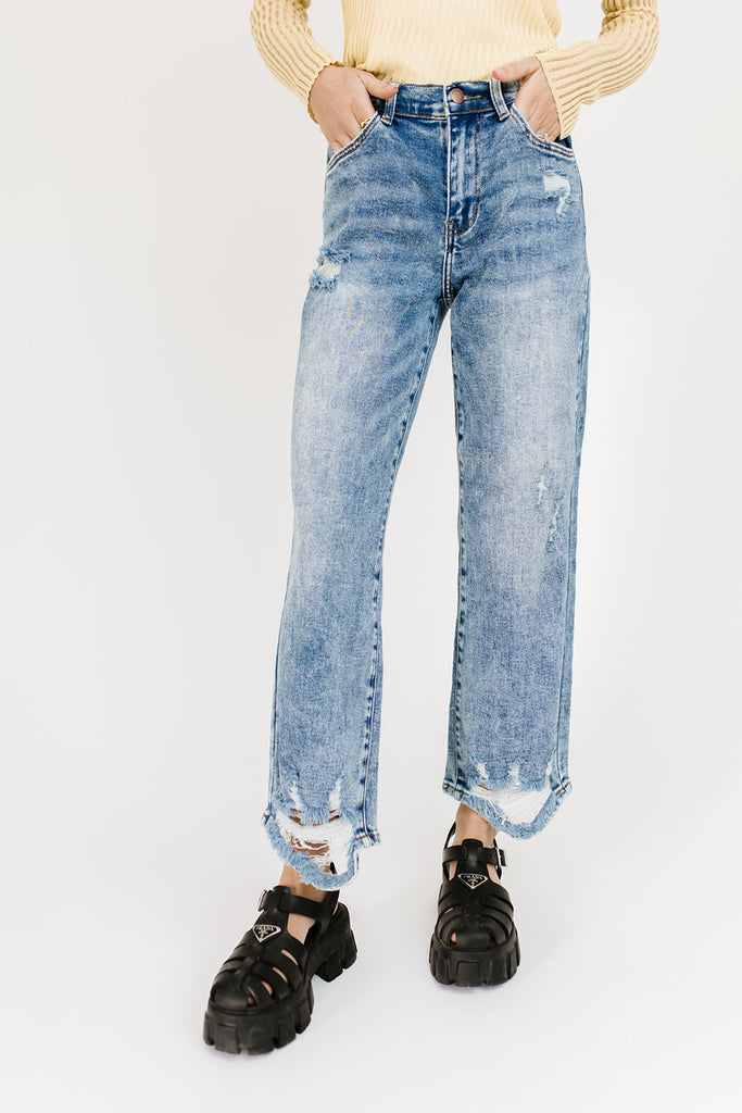 jewel wide leg distressed denim *restocked*