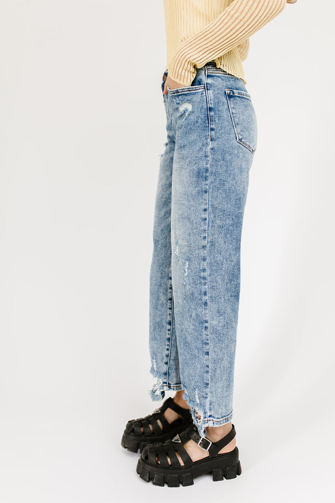 jewel wide leg distressed denim *restocked*