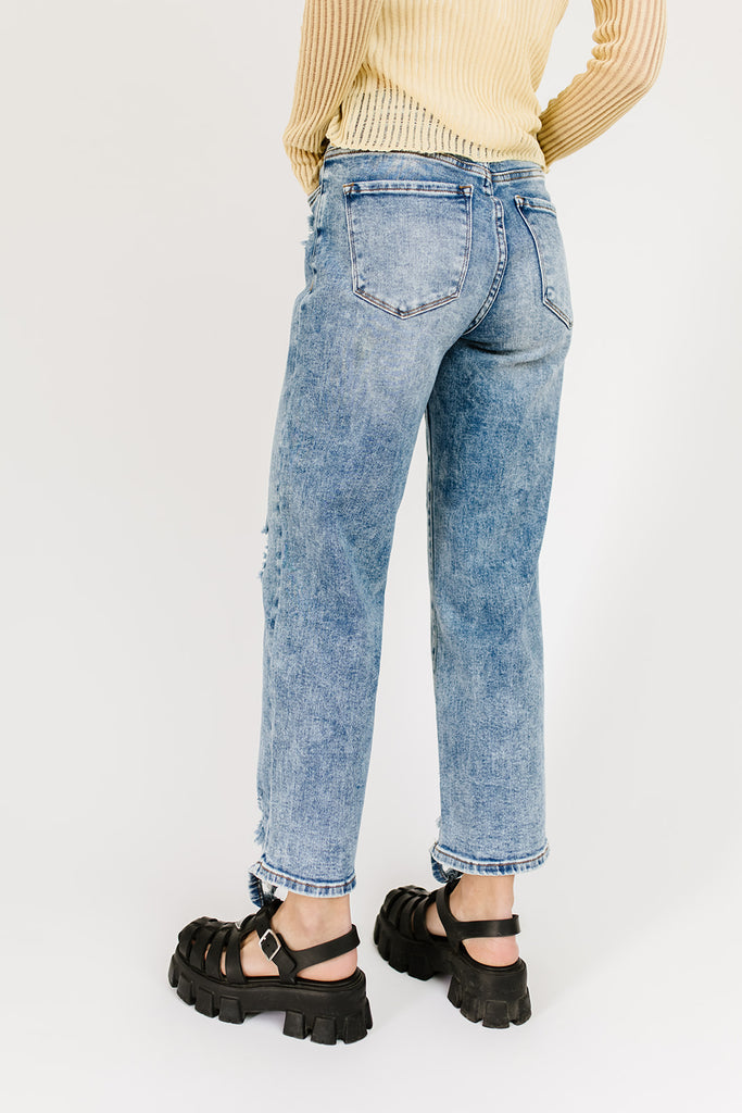 jewel wide leg distressed denim *restocked*