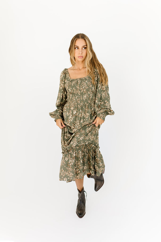 stay forever floral midi dress