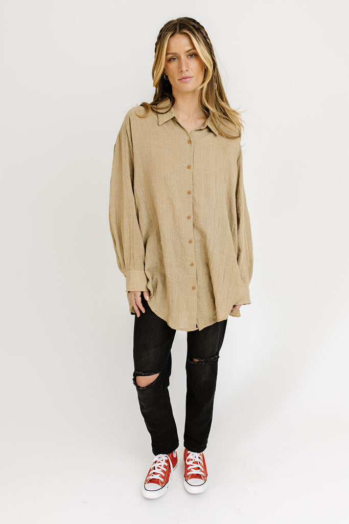 wendy button up // toffee