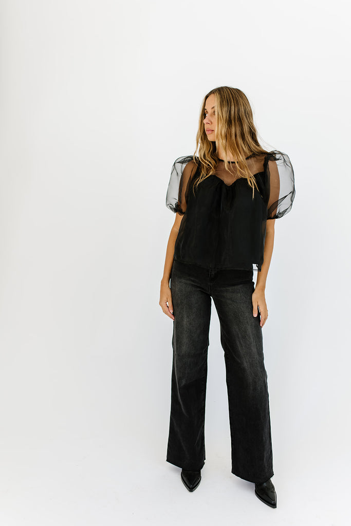 sabrina puff sleeve top // black
