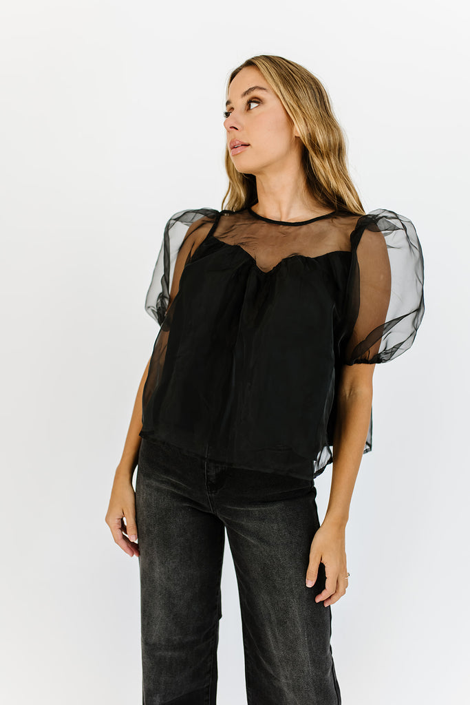 sabrina puff sleeve top // black