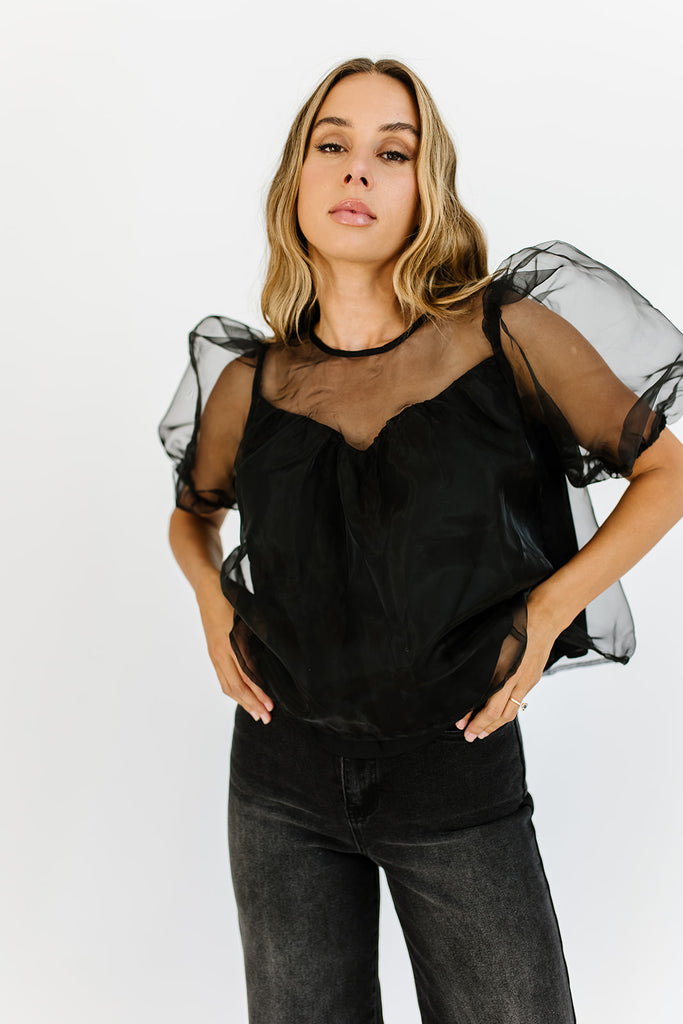 sabrina puff sleeve top // black