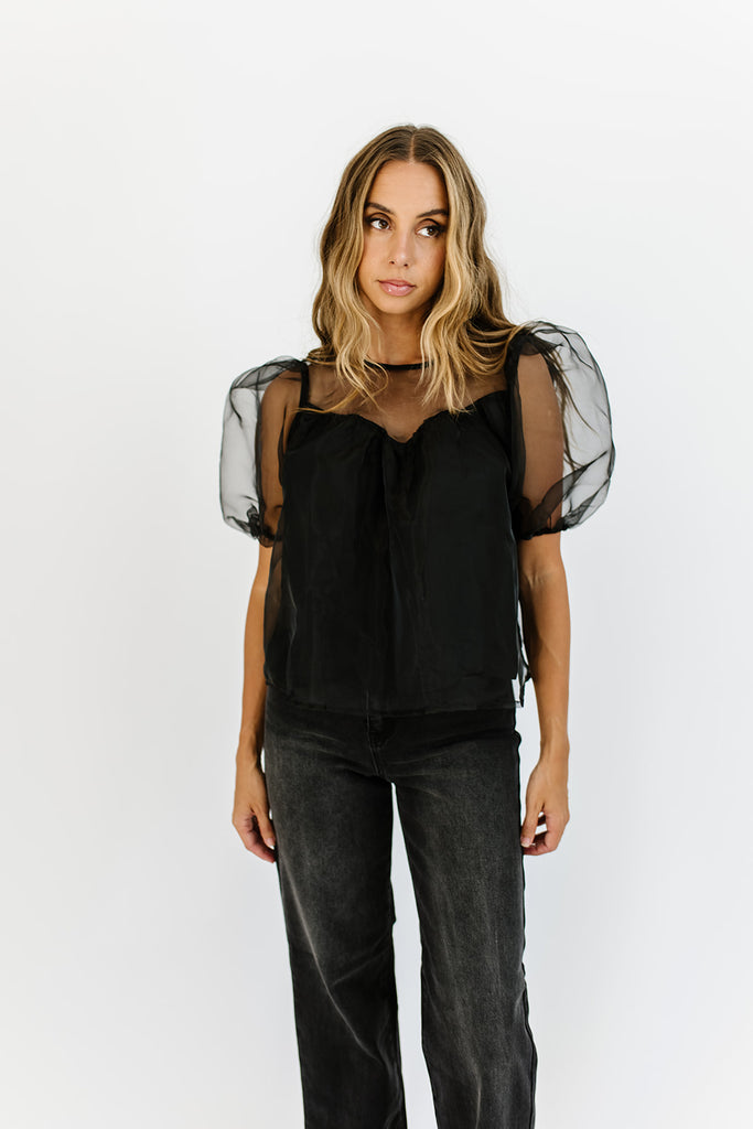 sabrina puff sleeve top // black