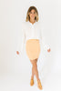 orange mini dress with a sweetheart neckline, ribbed texture, bodycon fit