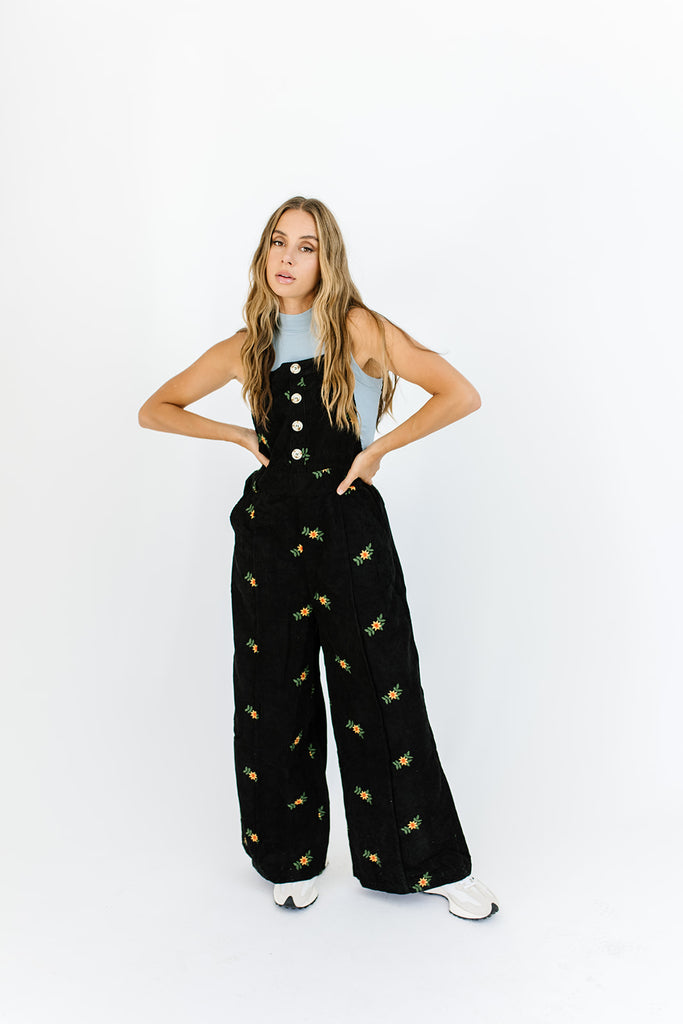 gemma embroidered overalls // black