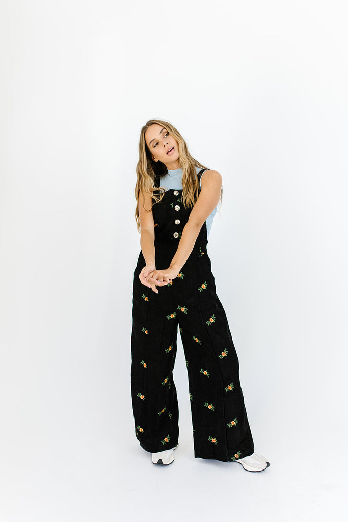 gemma embroidered overalls // black