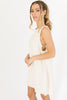 sand mini linen dress, high neckline, back zipper, metal ring detailing