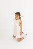 sand mini linen dress, high neckline, back zipper, metal ring detailing