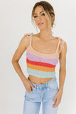 cropped multicolor striped crochet tank with adjustable straps
