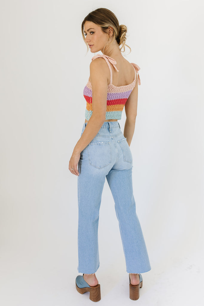 cropped multicolor striped crochet tank with adjustable straps