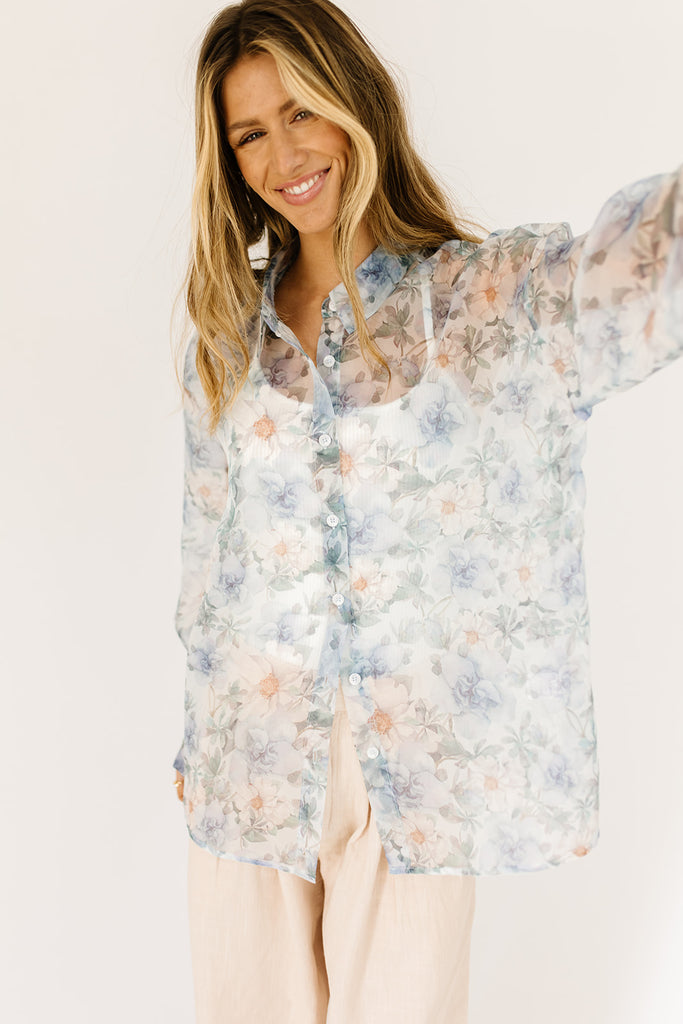 kenny floral button down // blue