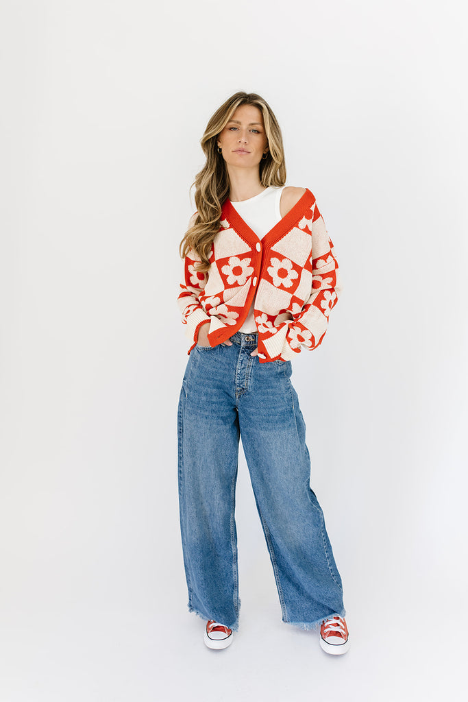 hold please floral cardigan