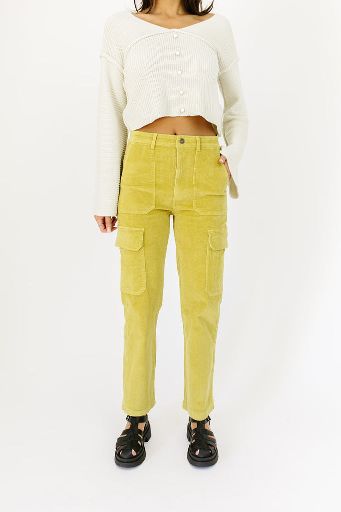 yesterday corduroy cargo pants // chartreuse