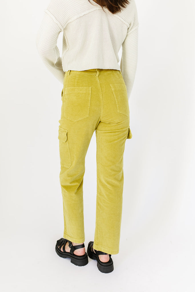 yesterday corduroy cargo pants // chartreuse