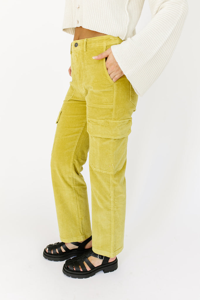 yesterday corduroy cargo pants // chartreuse