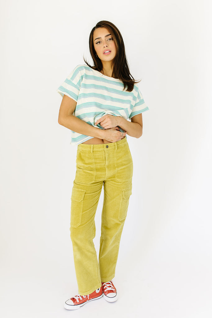 yesterday corduroy cargo pants // chartreuse