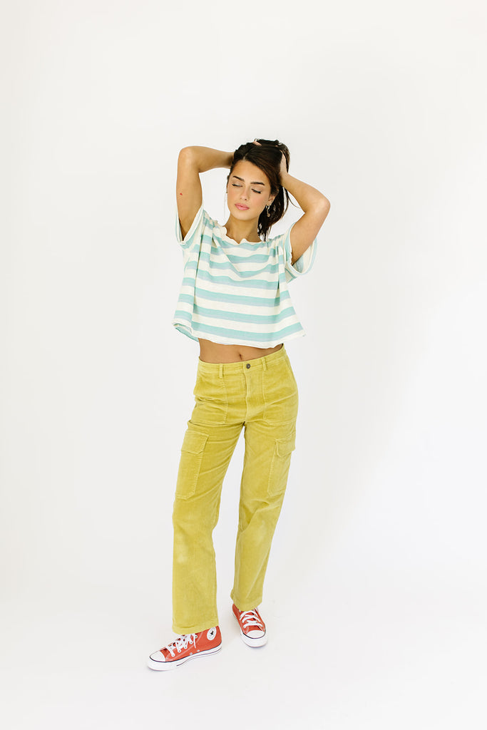yesterday corduroy cargo pants // chartreuse