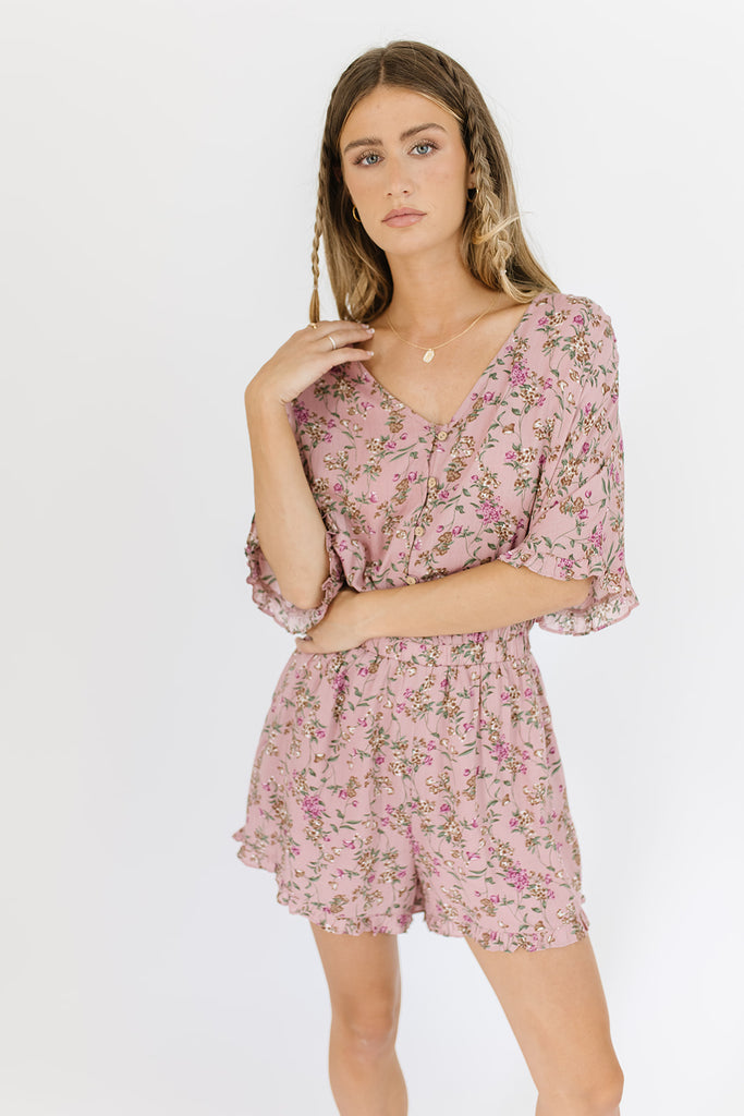 wes floral romper // pink