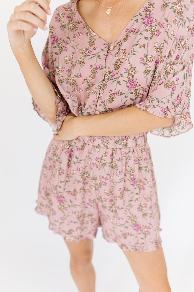 wes floral romper // pink